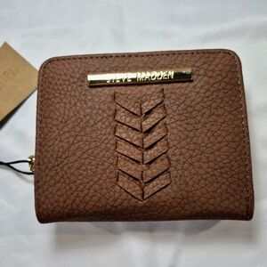 NWT Steve Madden French Zip Around Wallet in Cognac Brown Compact And Spacious